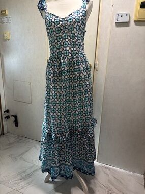 Lucky Brand Blue & White Floral Tiered Maxi Dress